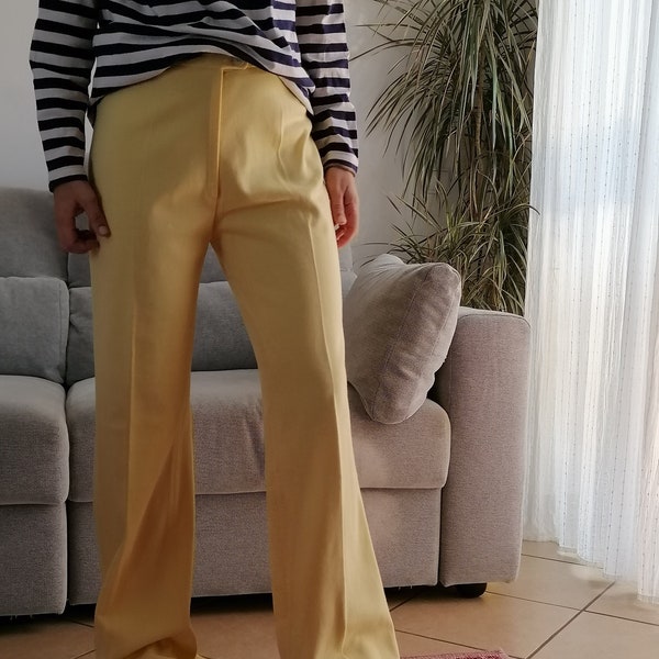 pantalon jaune beurre vintage des années 70 / pantalon jaune évasé à bas cloche des années 70