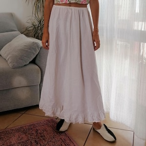 Vintage petticoat eyelet skirt / 70&#39;s maxi under skirt With brodarie anglaise ruffle