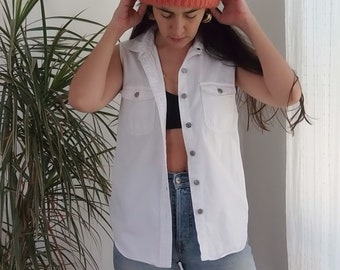 White Denim Vest - Etsy