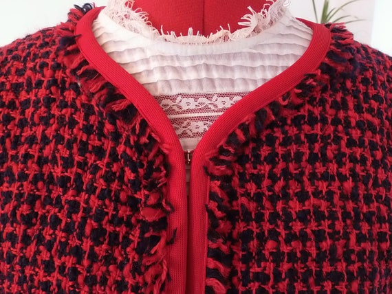 ヴィンテージ ESCADA ネイビー＆レッド キルティングウールツイード