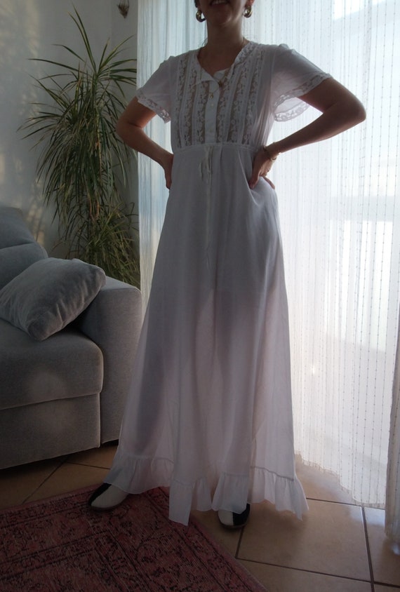 Vintage white maxi dress night gown / 80's bias c… - image 8