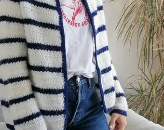 Cardigan Nautique Vintage Rayé Bleu Marine Et Blanc - Marque Whistles - Taille 8-10