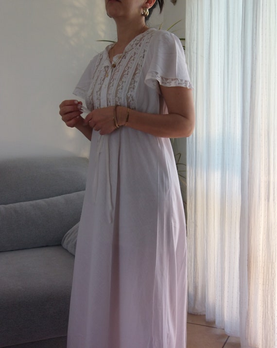 Vintage white maxi dress night gown / 80's bias c… - image 9