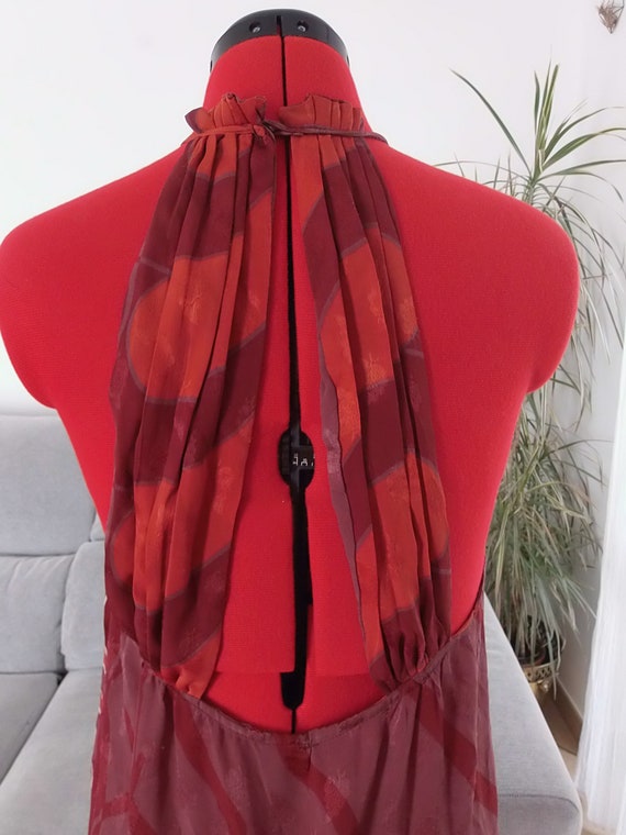 Vintage silk summer Indian dress / 00's deep red … - image 7