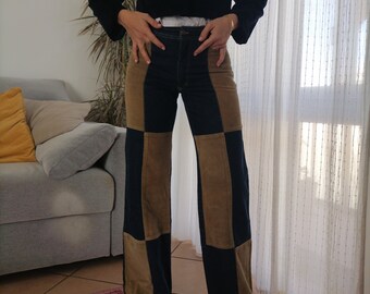 Vintage Dead Stock Patchwork Jeans und Cord Hose / 90er Jahre vintage high waist schlaghose von Adelaide Magalhgehen