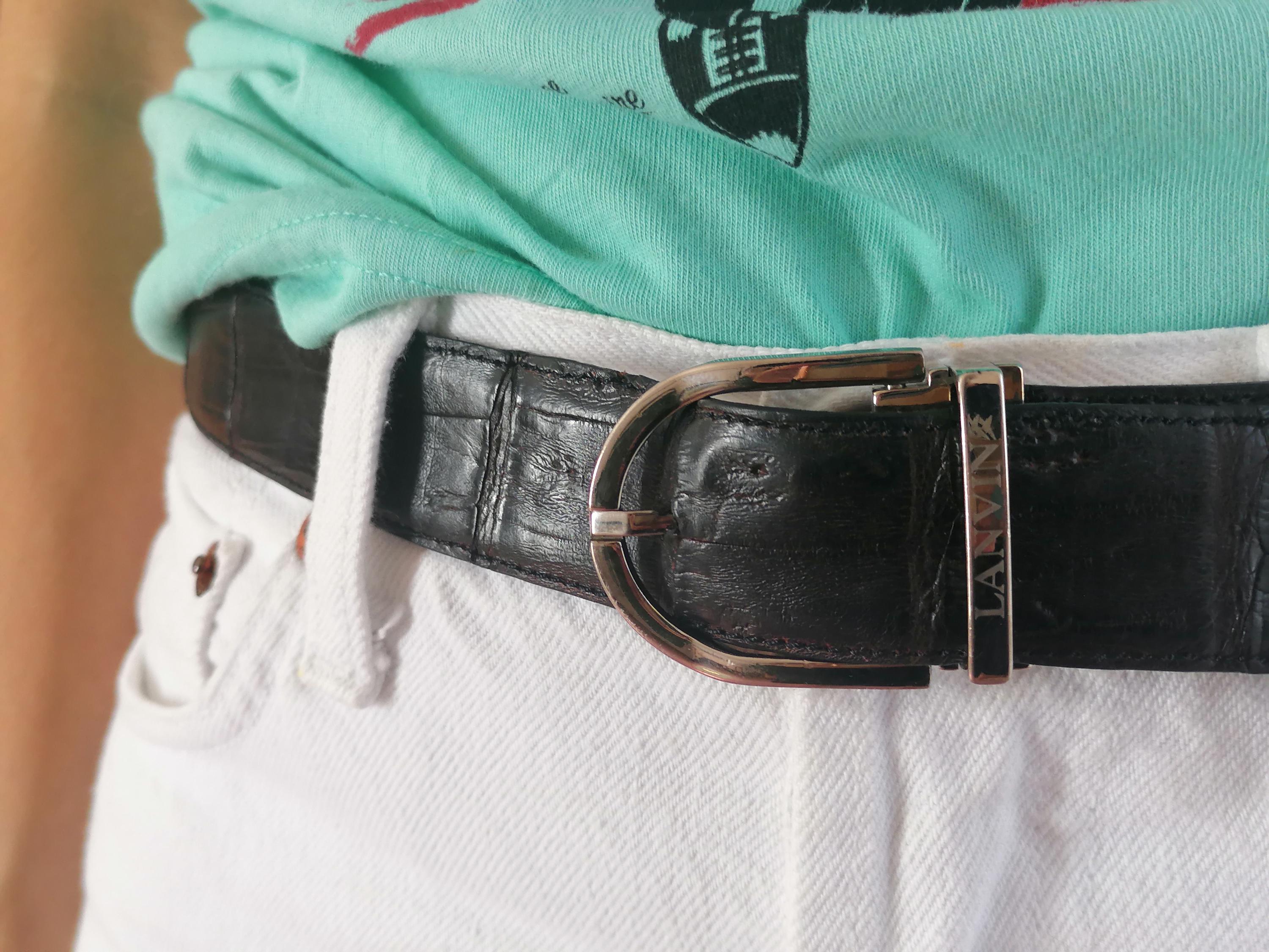 Vintage LANVIN Crocodile Leather Belt, Burgundy Brown, Made 