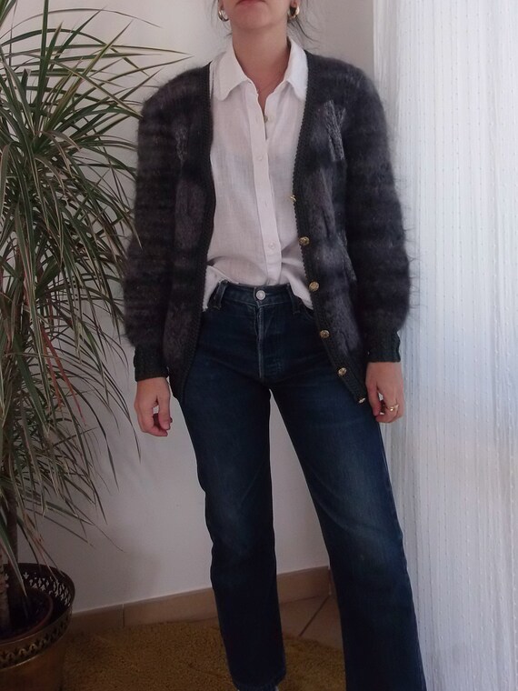 Vintage mohair gray cardigan / 80's kid mohair woo