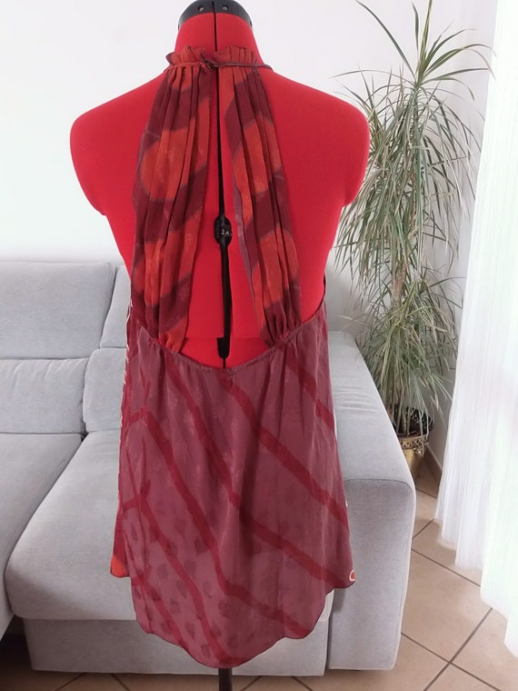 Vintage silk summer Indian dress / 00's deep red … - image 2