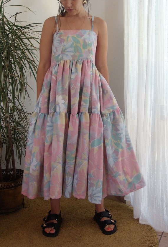 Handmade Floral Print Midi Dress, Pastel Vintage Tablecloth (size XS/S) -  Etsy