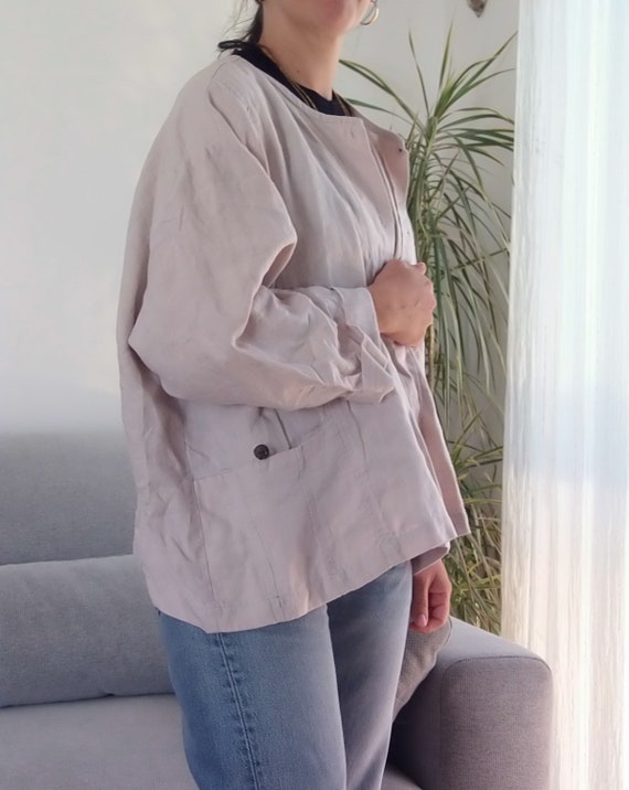 Vintage linen oversize jacket blouse / 90's beige… - image 2