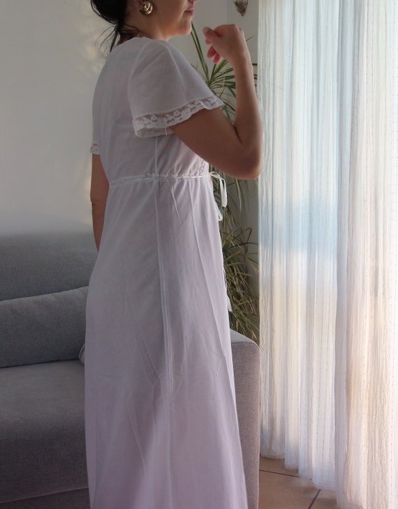 Vintage white maxi dress night gown / 80's bias c… - image 5