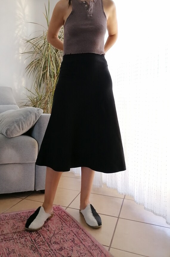 Vintage SANDRO Paris Black Knit Skirt / 00's Classic Midi Flare