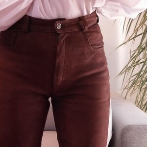 Vintage 100% leather brown pants / 90's high rise chocolate brown suede trousers image 6