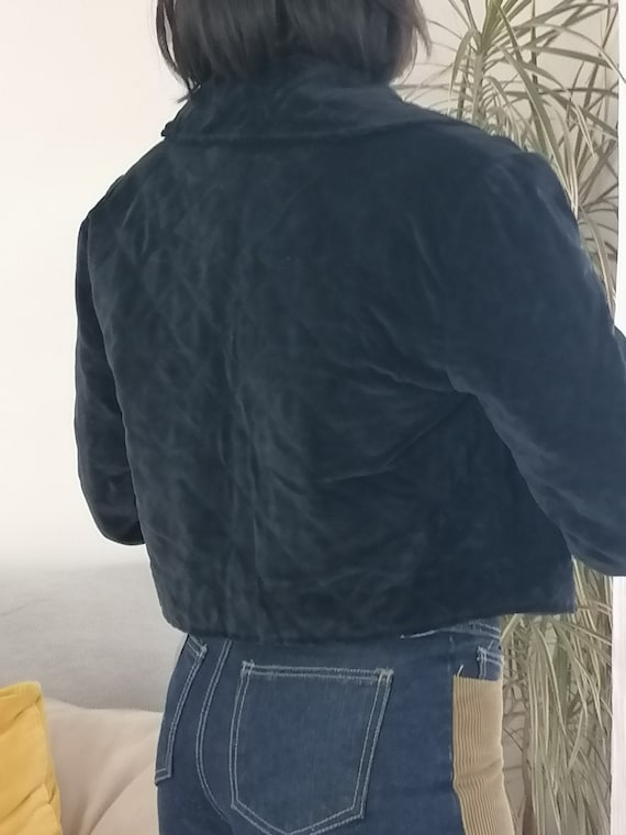 Vintage quilted navy velvet jacket / 80's cropped… - image 3