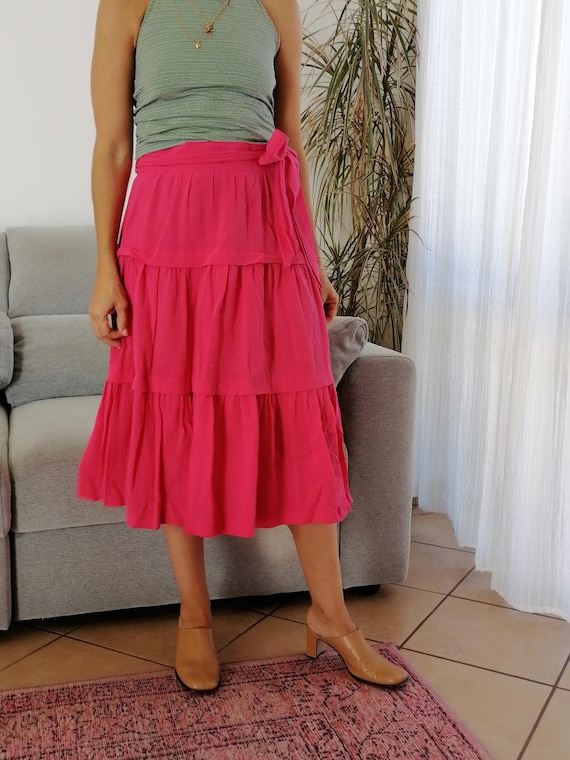 Jupe Betty Barclay Femme Taille 6, Rose à Carreaux, Coton, Ligne A, Vintage, Plissée