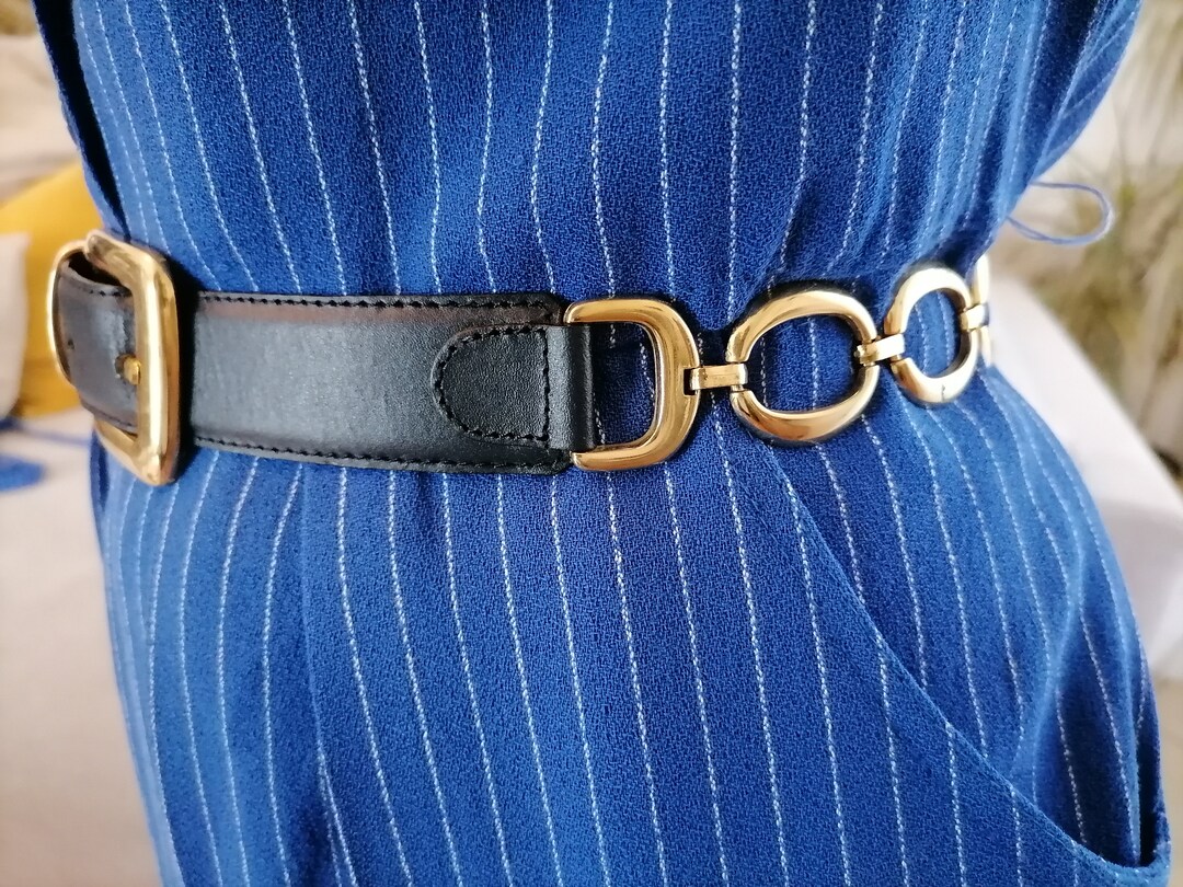 Vintage 100 Leather Belt / 90's Navy Blue Leather Belt Etsy