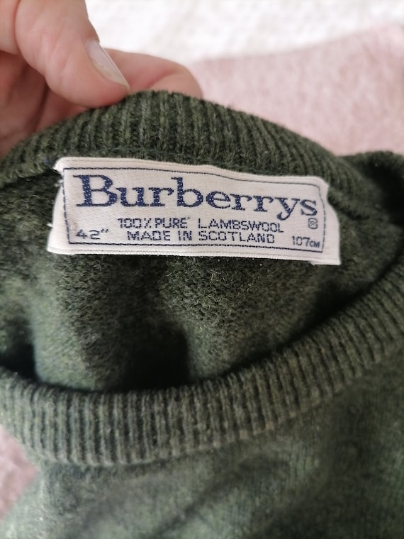 Vintage BURBERRY pure lambswool dark green sweate… - image 3