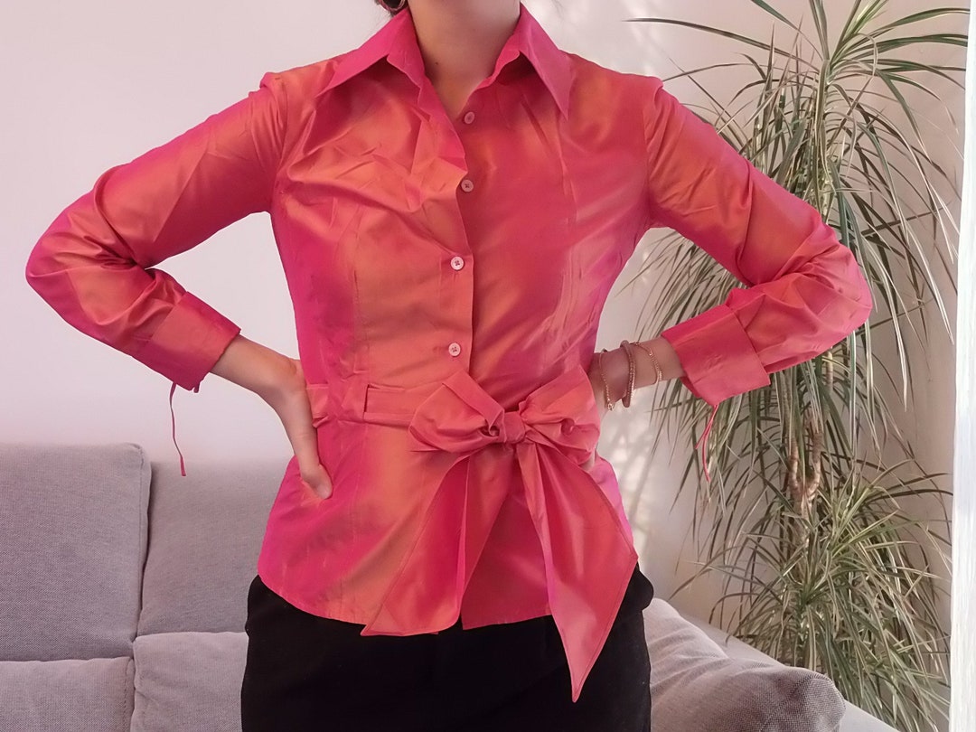 carolina herrera wide sleeve bow detail bib shirt