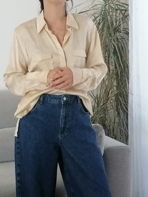 Vintage 80s Silk Blouse: Pastel Yellow Button-up With Vintage 80s Silk Blouse: Pastel Yellow Button-up With