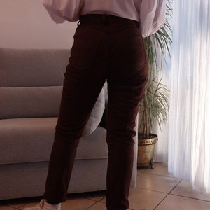 Vintage 100% leather brown pants / 90's high rise chocolate brown suede trousers image 9