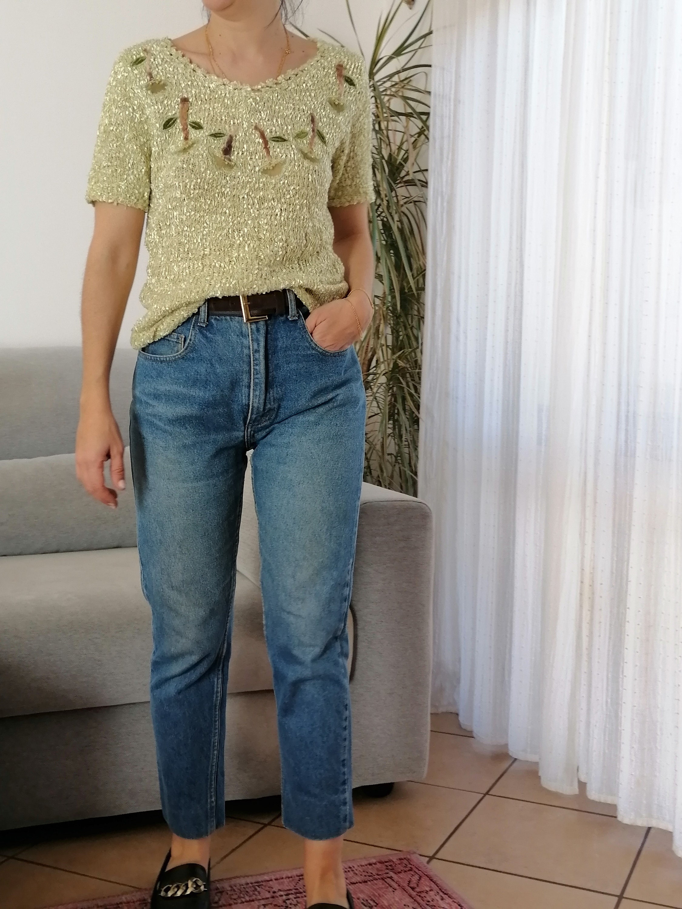 Vintage Sage Green Knit Top / 80