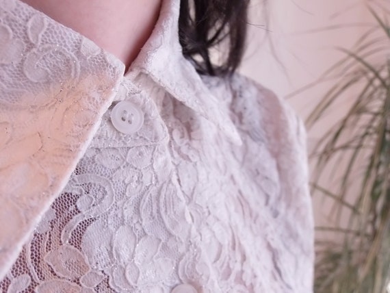 Vintage White Lace Button up Shirt / 90's off White Floral Vintage White Lace Button up Shirt / 90's off White Floral