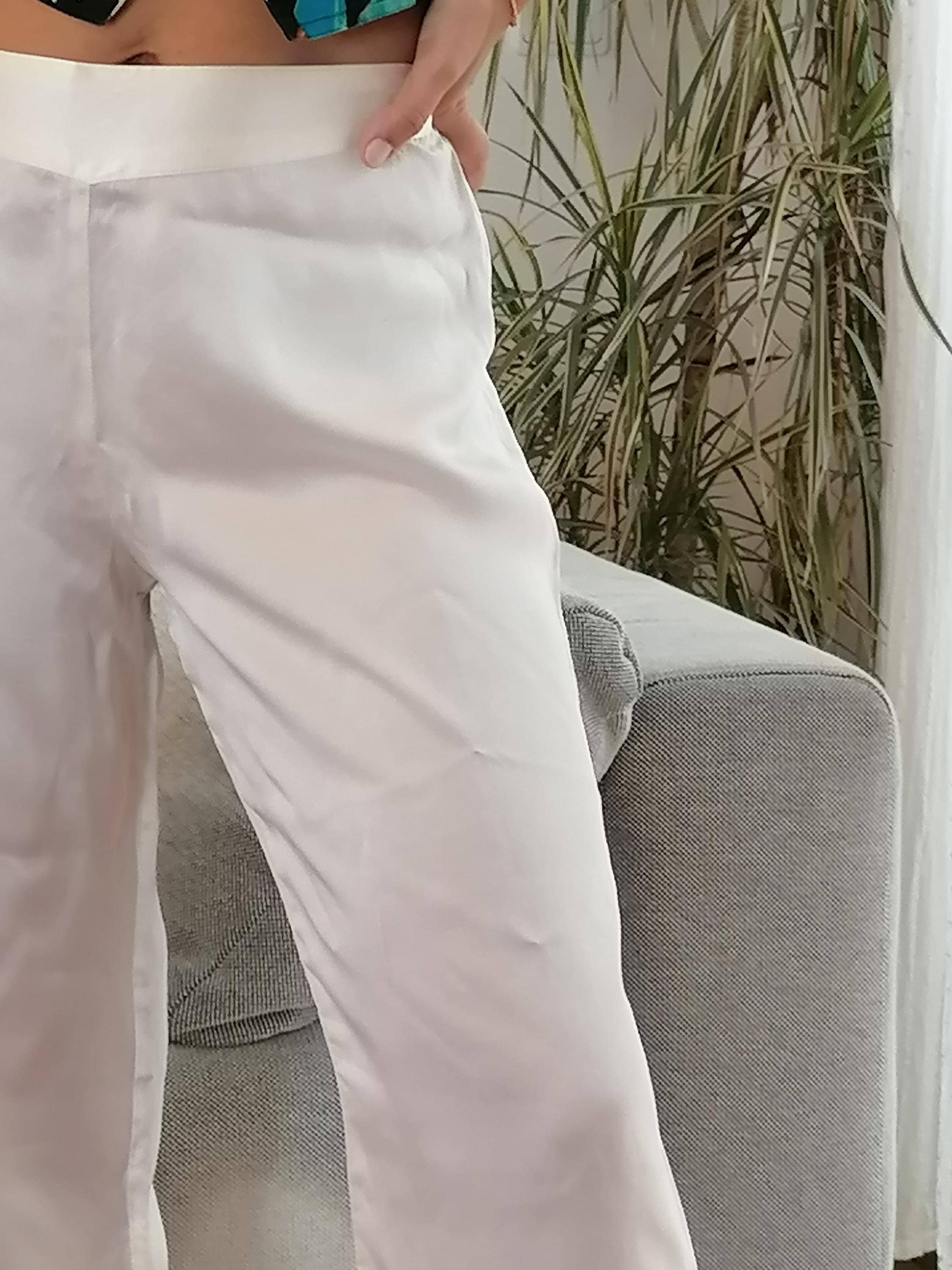 Vintage 100% Silk off White Pants / 90's Cream White Trousers