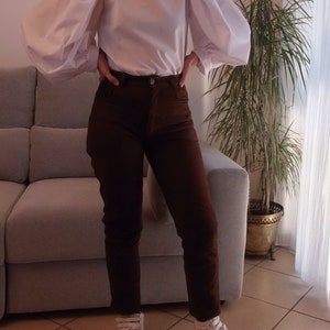 Vintage 100% leather brown pants / 90's high rise chocolate brown suede trousers image 5