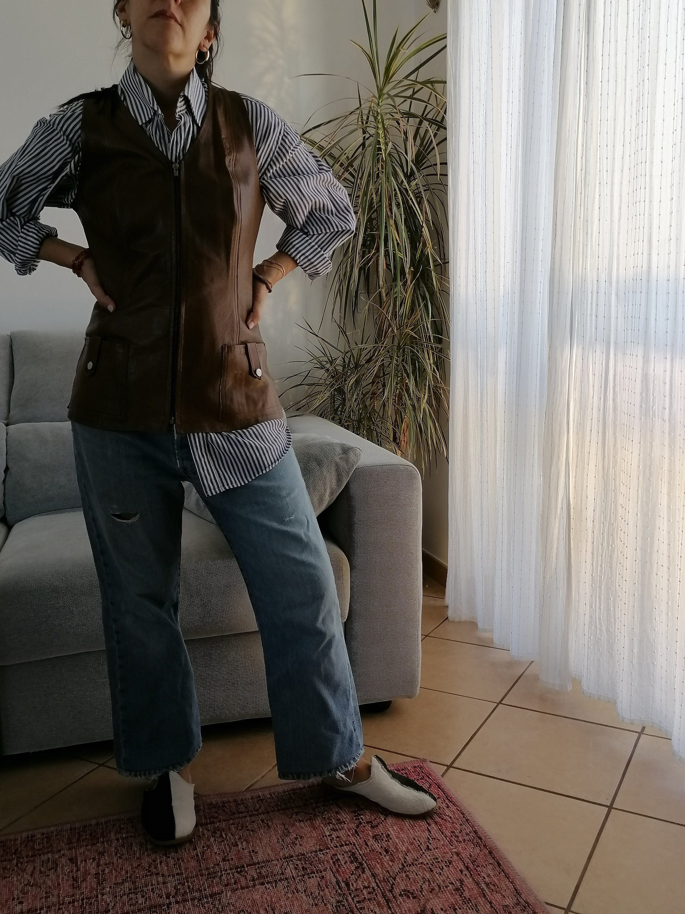 美品 AVALONE アバロン 70s MTN VEST ベスト フェイクレザー Vintage Leather Brown Vest / 70's Corset Zip Vest by the Brand