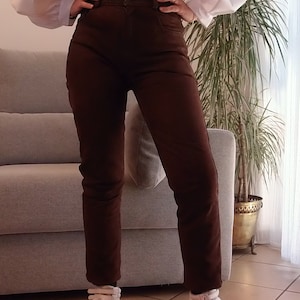 Vintage 100% leather brown pants / 90's high rise chocolate brown suede trousers image 3