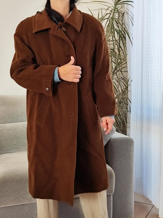 Vintage Cashmere and Wool Chocolate Brown Coat / 80's Winter Warm