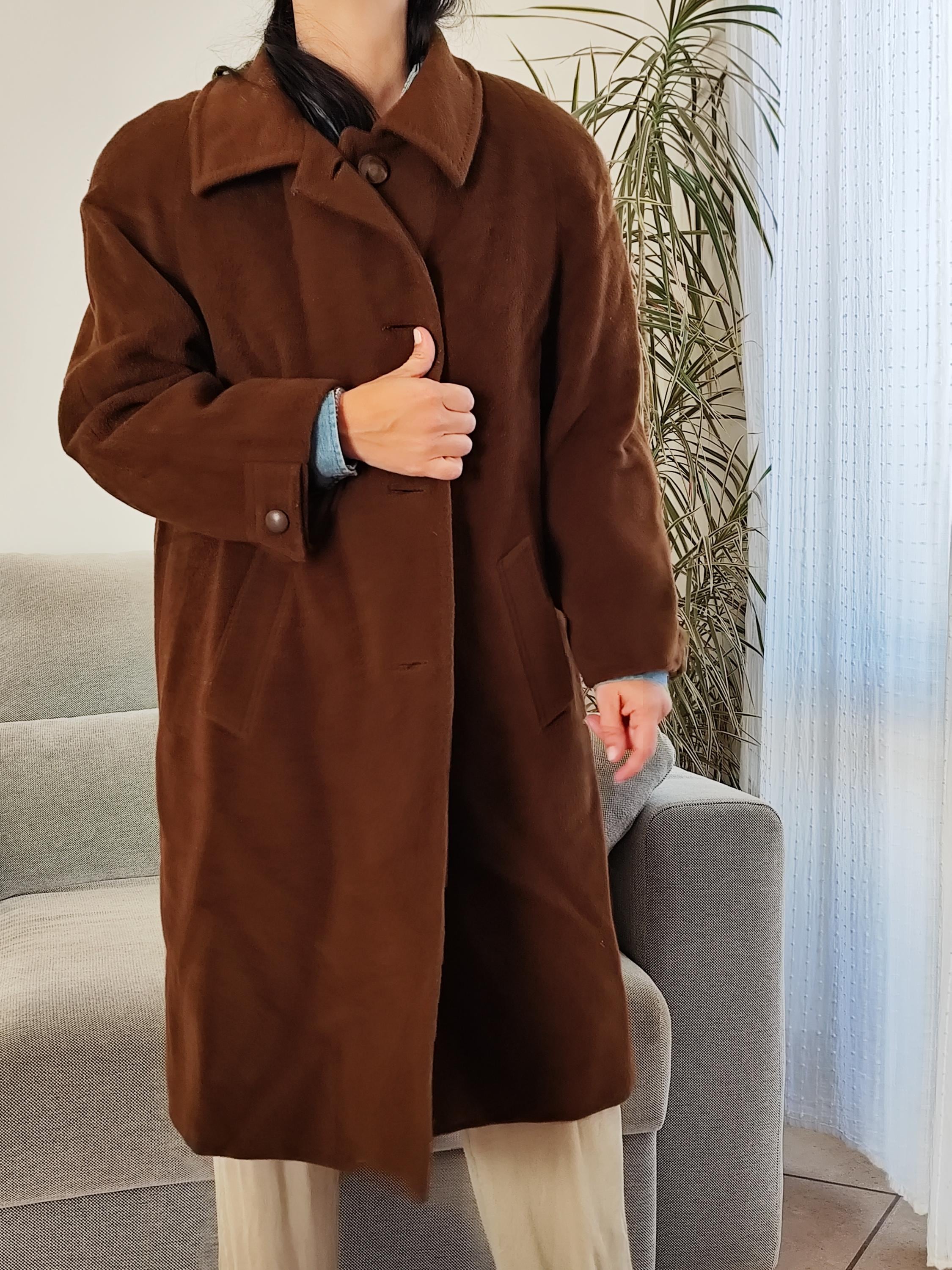 Vintage Cashmere and Wool Chocolate Brown Coat / 80's Winter Warm
