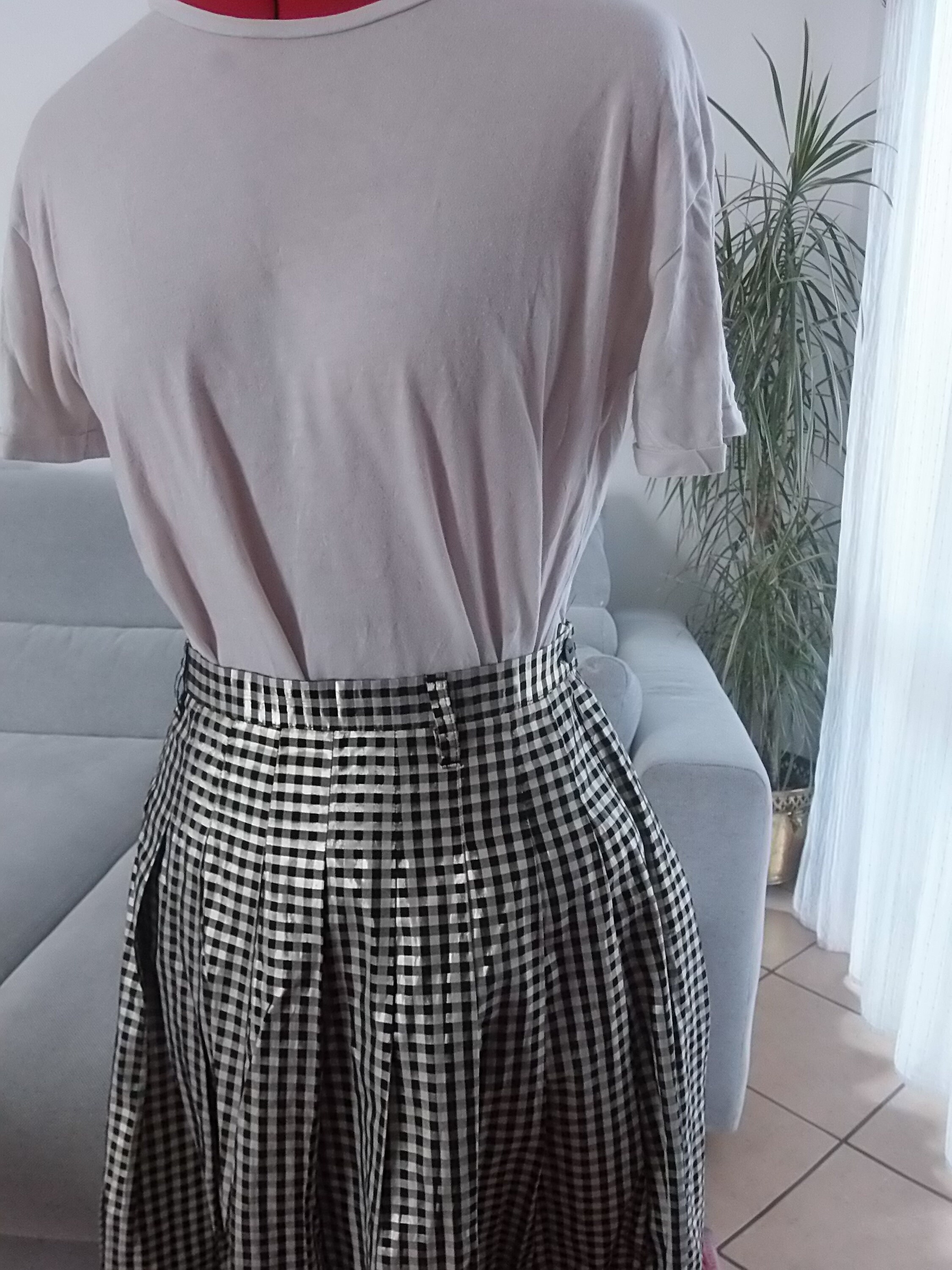 Vintage Check Golden and Black Maxi Skirt / 90's Gingham