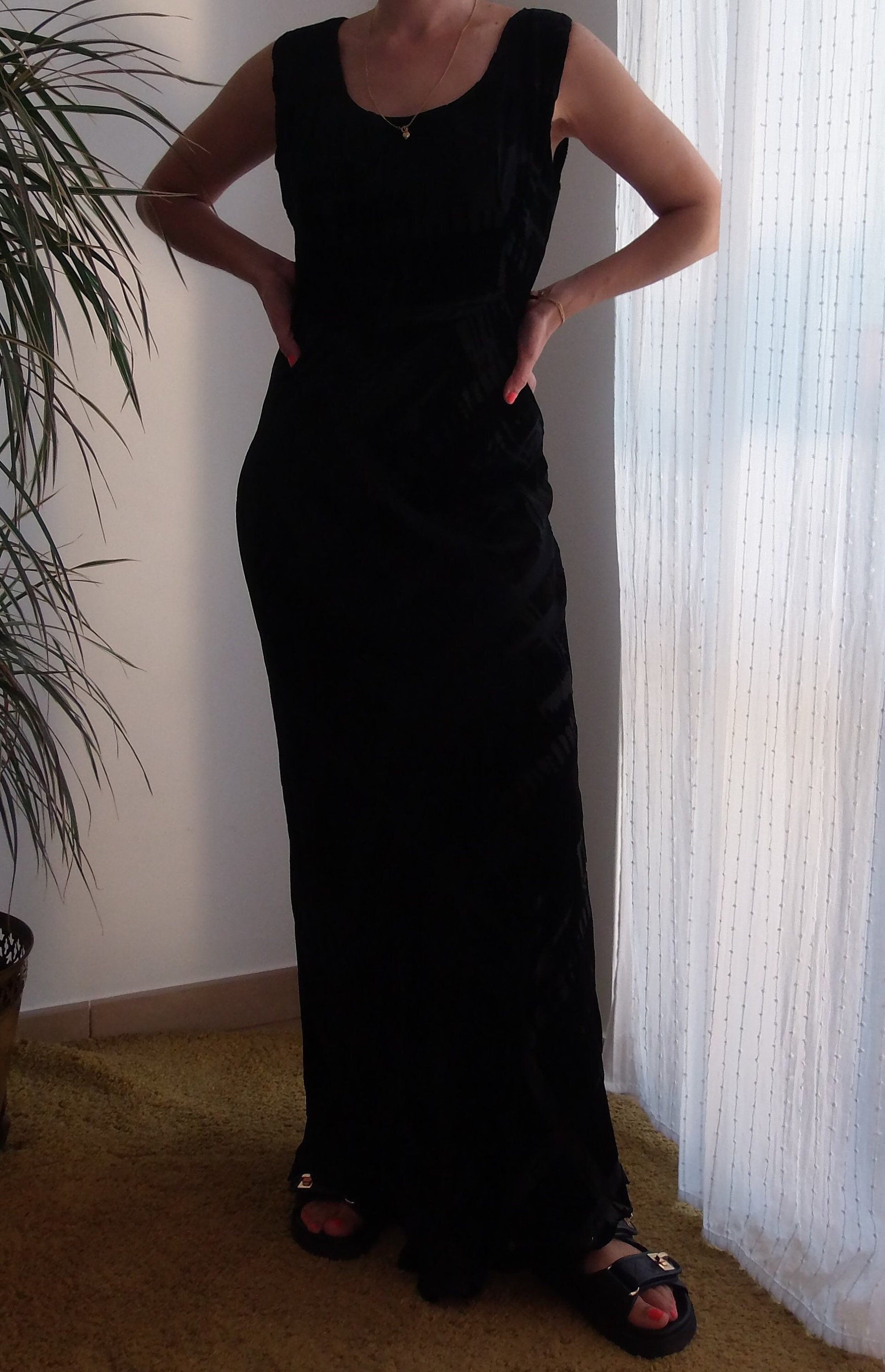 Vintage Black Velvet Maxi Dress, 90s Silk Party Gown (S/M) - Etsy