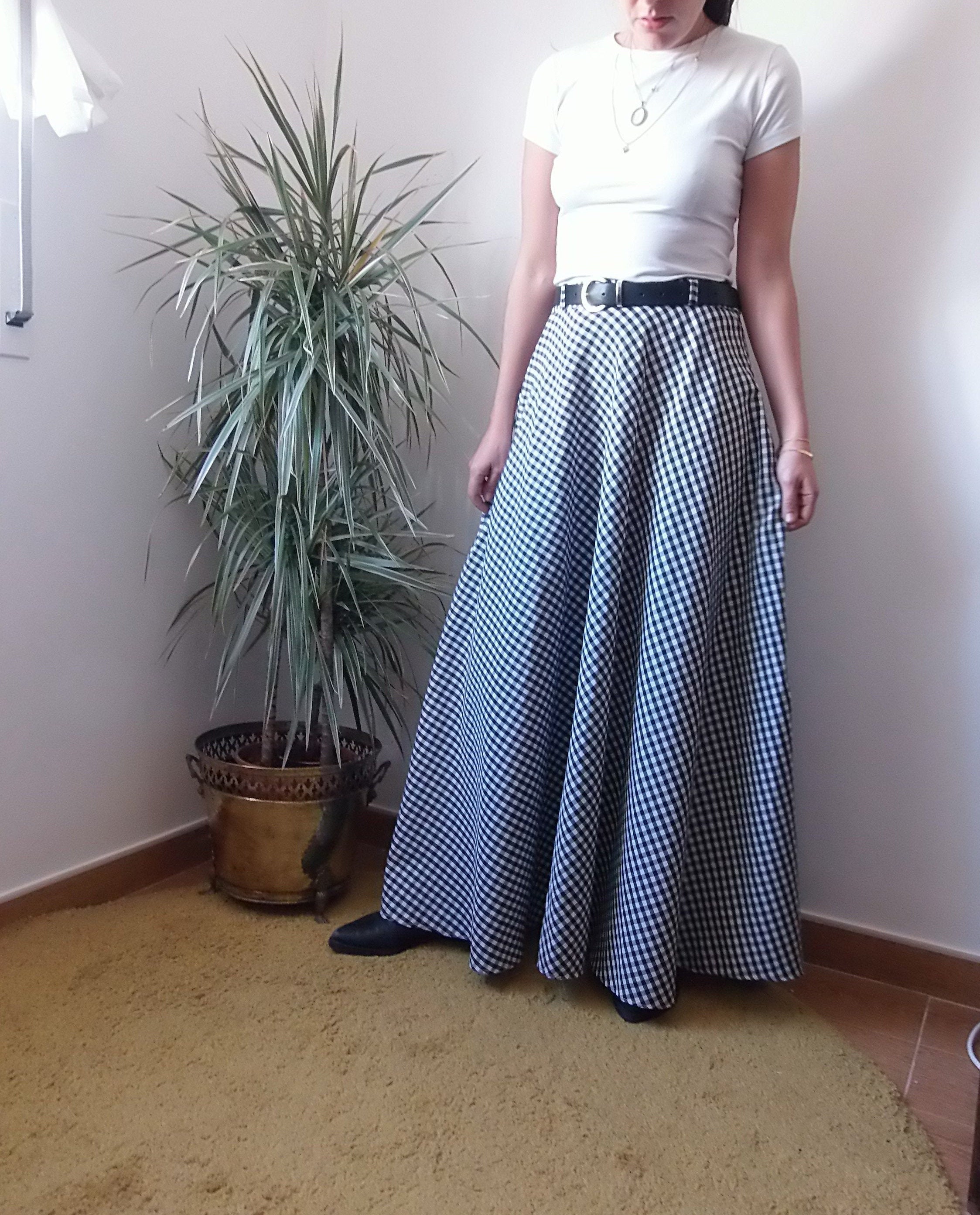 Gingham Black and White Maxi Skirt / Circle Maxi Skirt in | Etsy