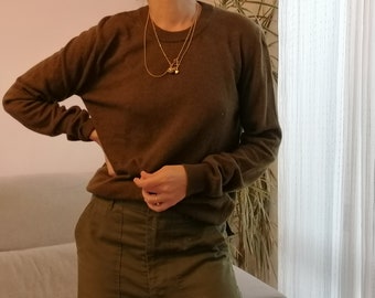 Vintage cashmere and wool dark green basic sweater/ 00&#39;s essential crew neck beautiful green knit sweater jumper
