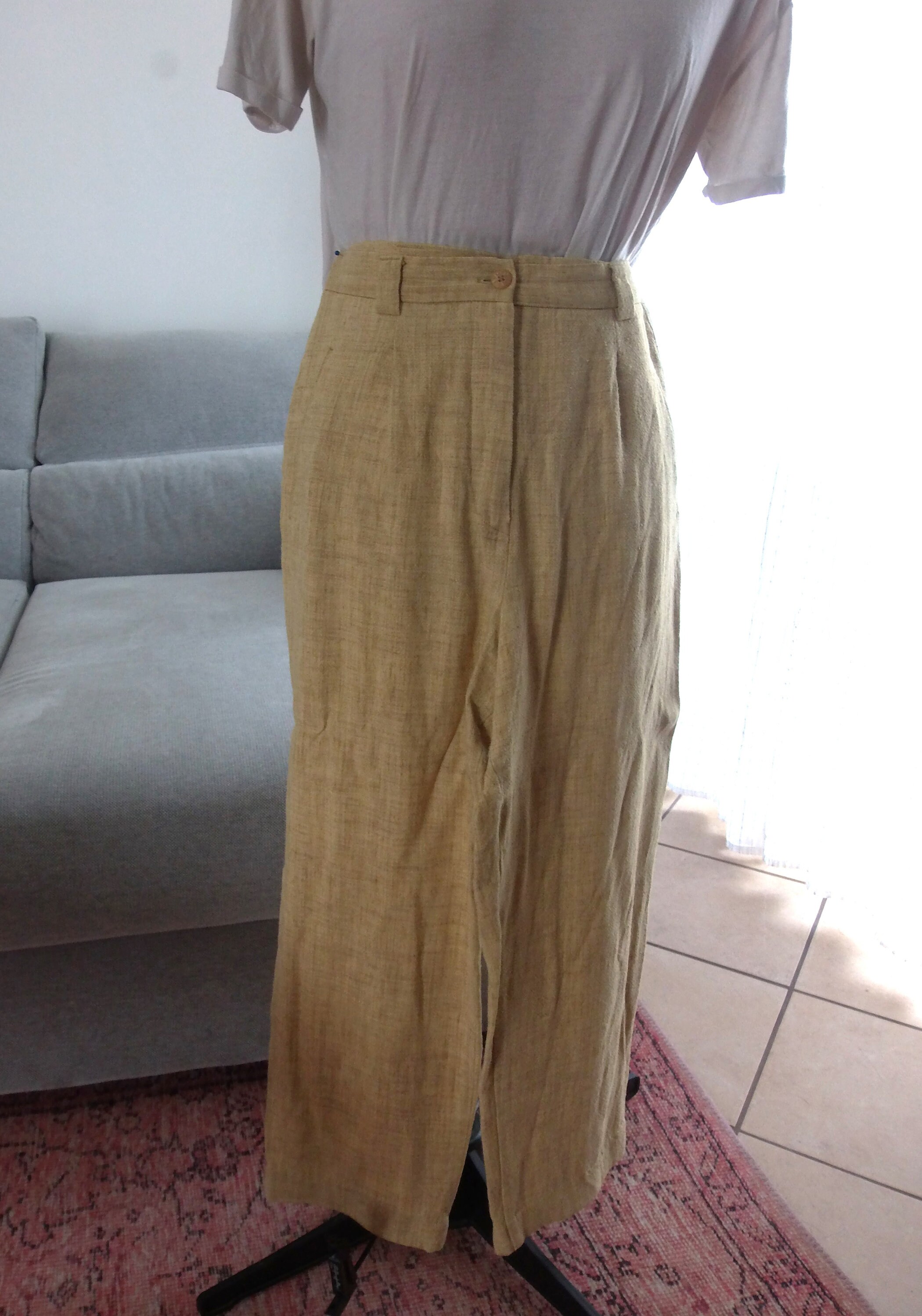 Dark Yellow Linen Suit With Blazer And Straight Trousers main image 0