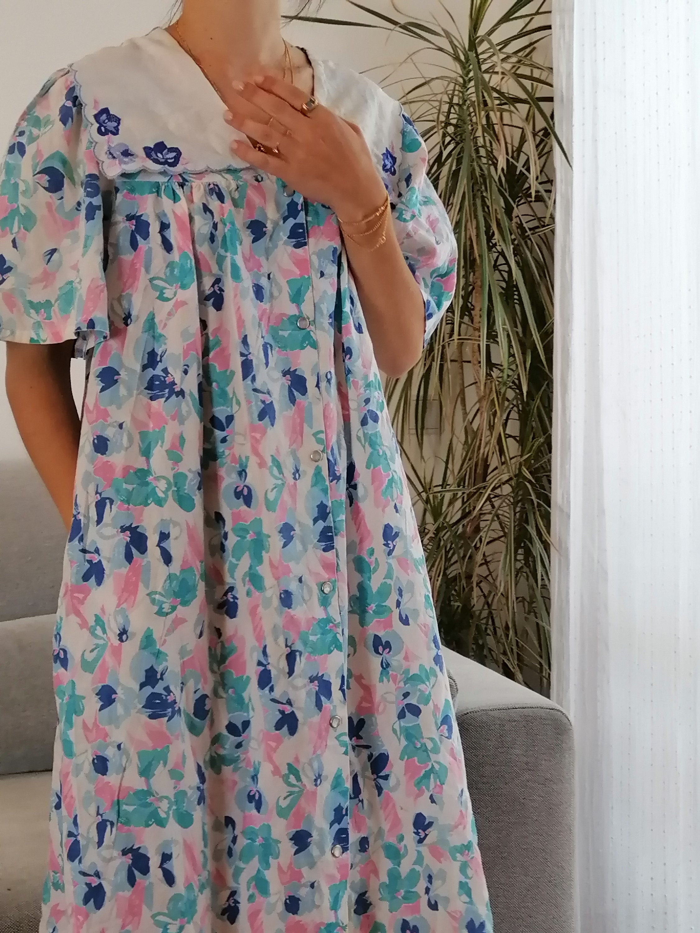 Vintage BREAKFAST CLUB Tent Floral Dress 80 s Mumu Midi Nightgown Dress With Embroidered Collar Etsy UK