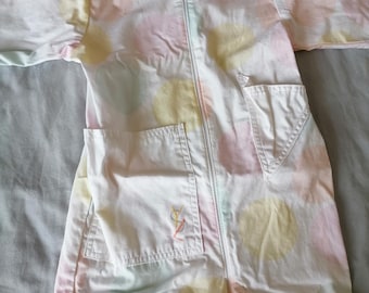 Vintage Yves Saint Laurent baby romper jumpsuit / 80&#39;s polka dot colorful one piece suit for 12M