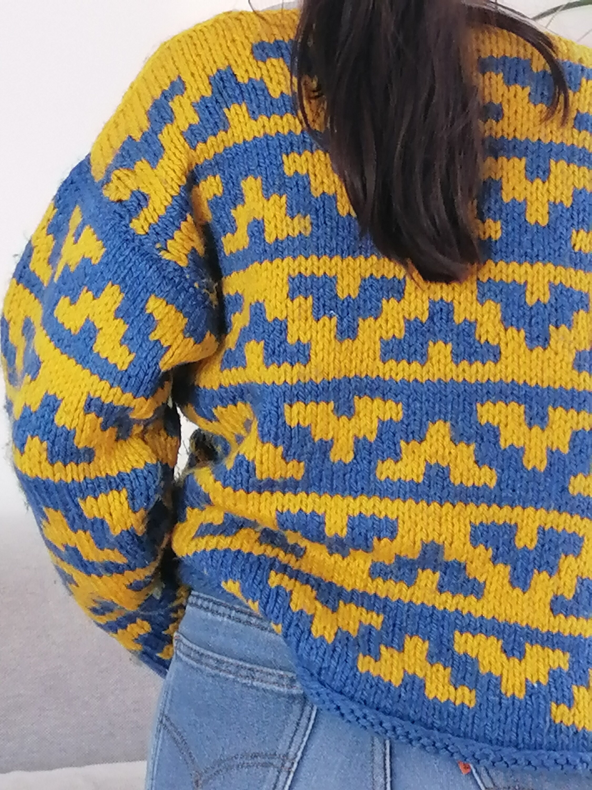 Vintage Wool Handmade Sweater / 90's Geometric Print Blue Vintage Wool Handmade Sweater / 90's Geometric Print Blue