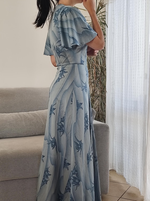 Vintage 70s Jane Delfin Blue Floral Maxi Dress, Bell Sleeves (fits Like S)  - Etsy