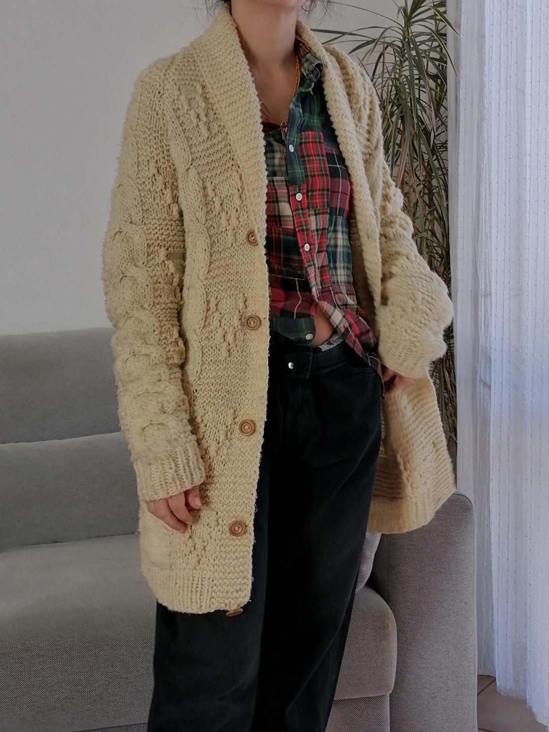 Cream Fisherman Cardigan