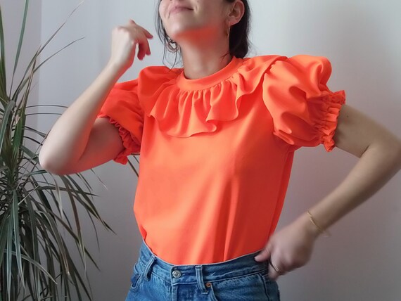Vintage handmade neon orange prairie blouse / Brig