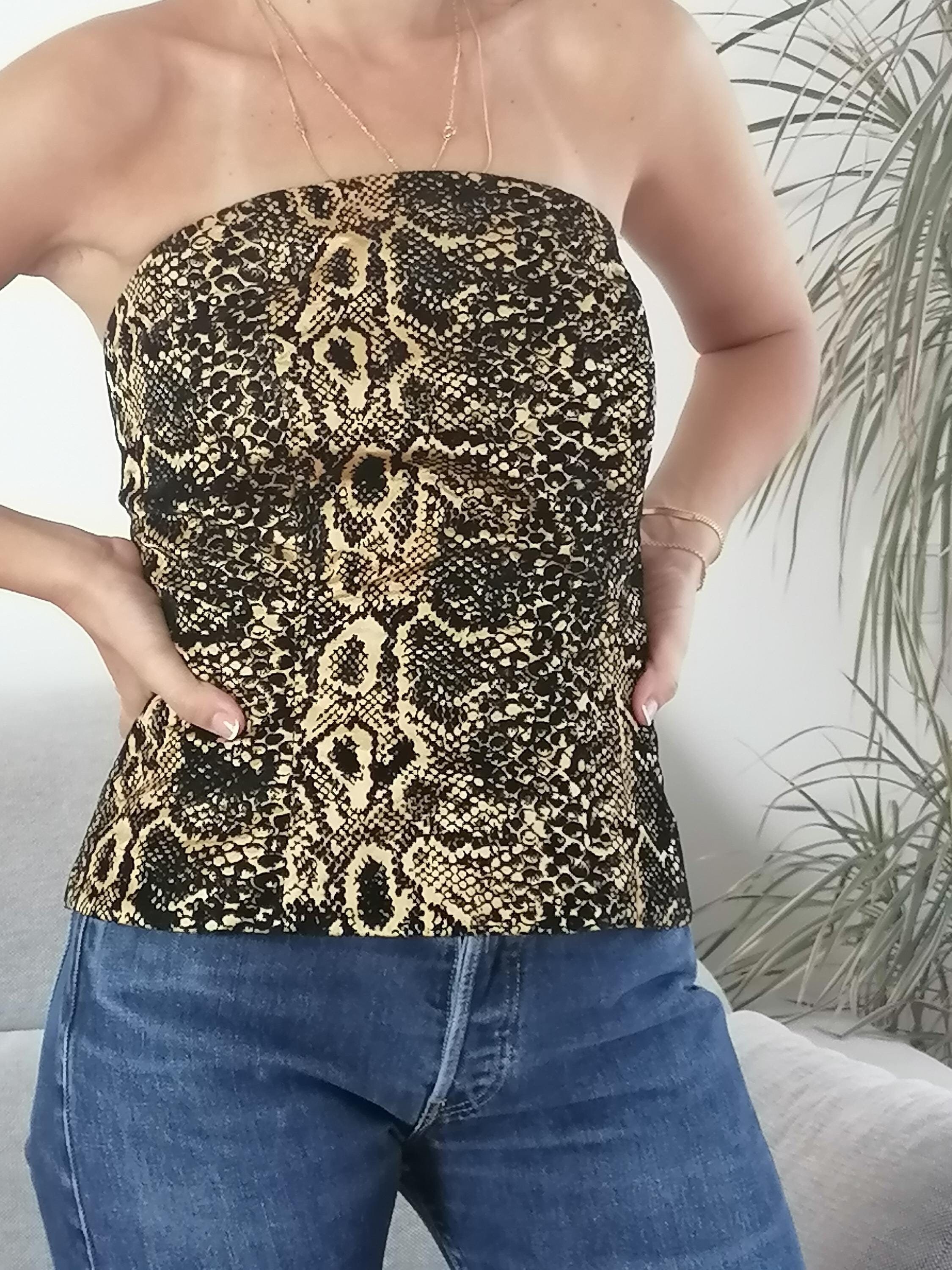 Vintage YSL Velvet Tube Top: 90s Yves Saint Laurent Snake Print