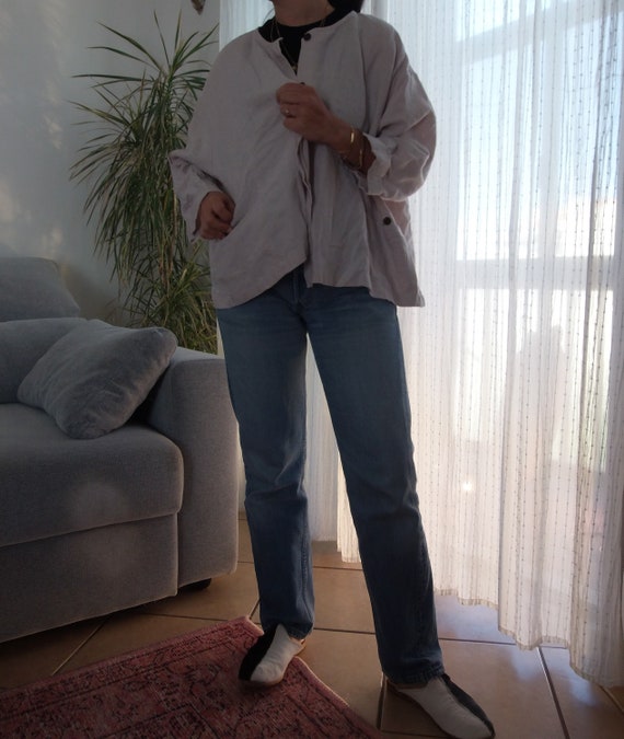 Vintage linen oversize jacket blouse / 90's beige… - image 3