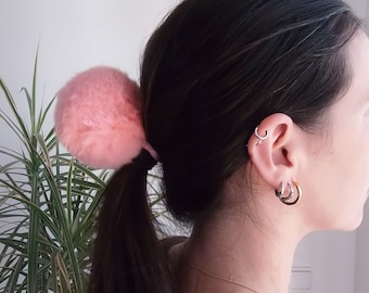 Vintage Pink Pompom Hair Tie, Fluffy Elastic Accessory