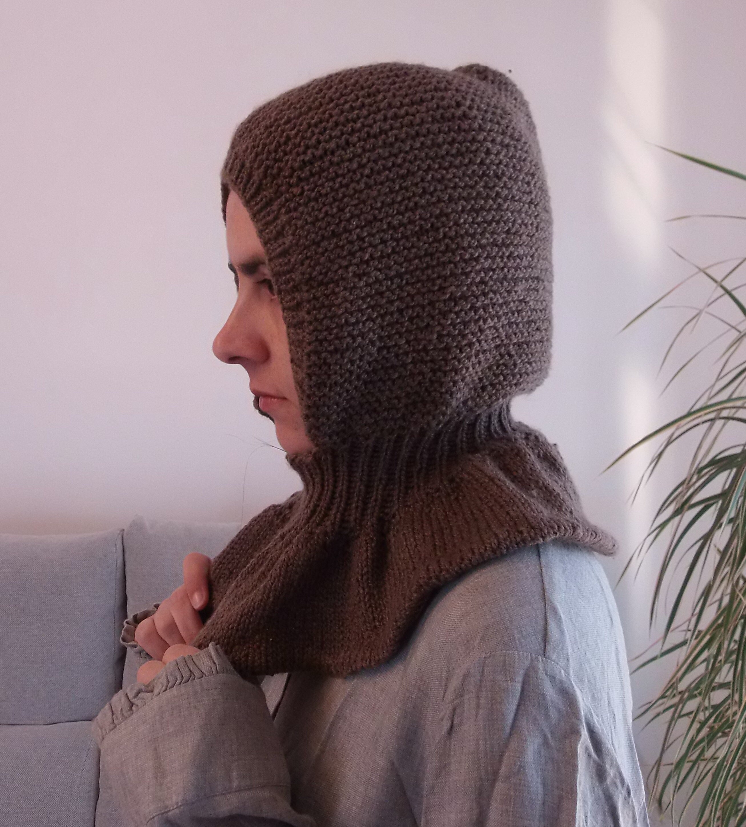 Handmade chocolate brown knitted balaclava