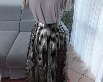 Vintage Check Golden and Black Maxi Skirt / 90's Gingham