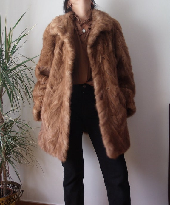Mink vintage coat / real fur brown caramel mink co