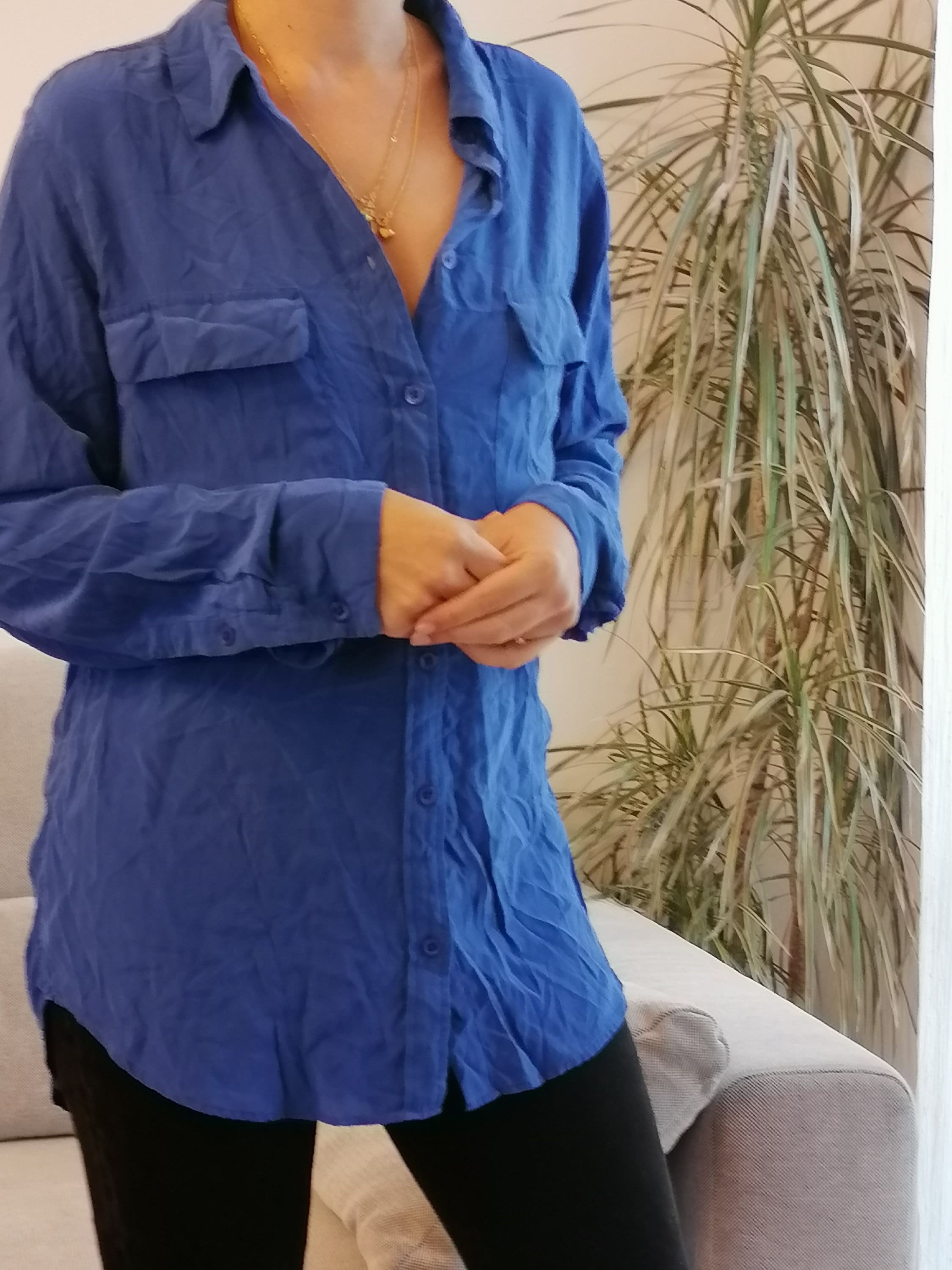 Vintage 100% silk EQUIPMENT cobalt blue blouse/ 00's Royal blue electric button up shirt